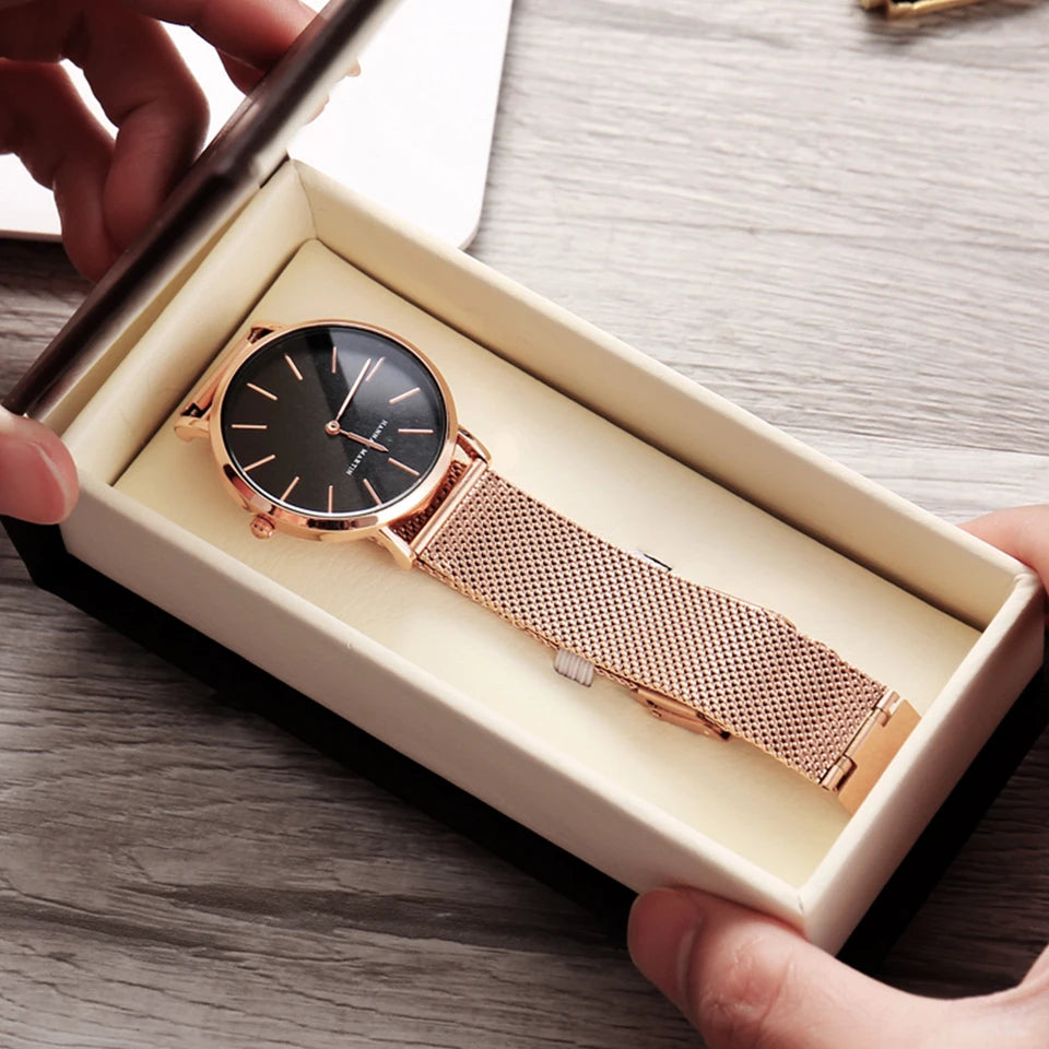 HANNAH MARTIN Brand Quality Stainless Steel Japan Quartz Movement Waterproof Women 36mm Full Rose Gold Ladies Dropshipping Watch