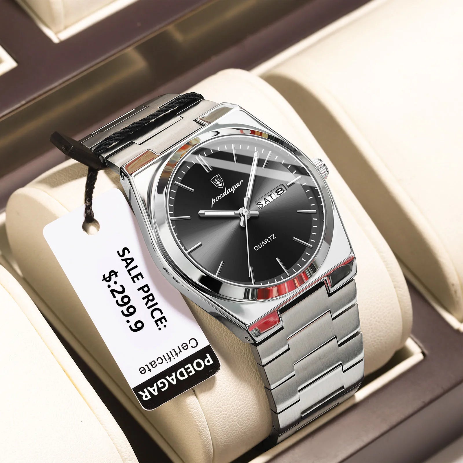 POEDAGAR Luxury Men's Watches Waterproof Luminous Date Week Men Watch Stainless Steel Casual Fashion Quartz Man Wristwatch Reloj