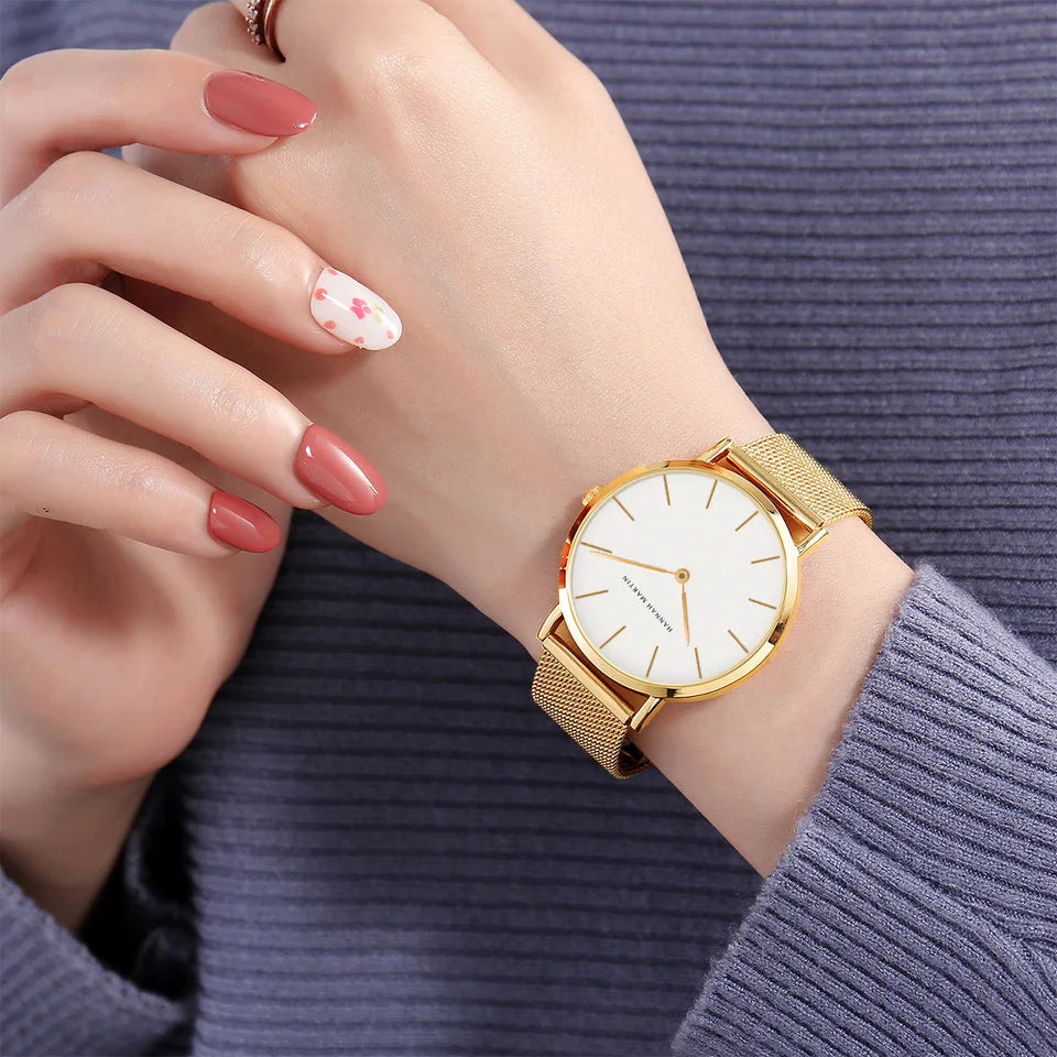 HANNAH MARTIN Brand Quality Stainless Steel Japan Quartz Movement Waterproof Women 36mm Full Rose Gold Ladies Dropshipping Watch