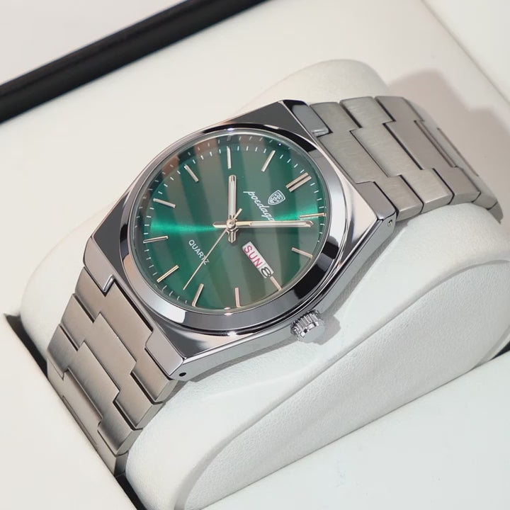 POEDAGAR Luxury Men's Watches Waterproof Luminous Date Week Men Watch Stainless Steel Casual Fashion Quartz Man Wristwatch Reloj